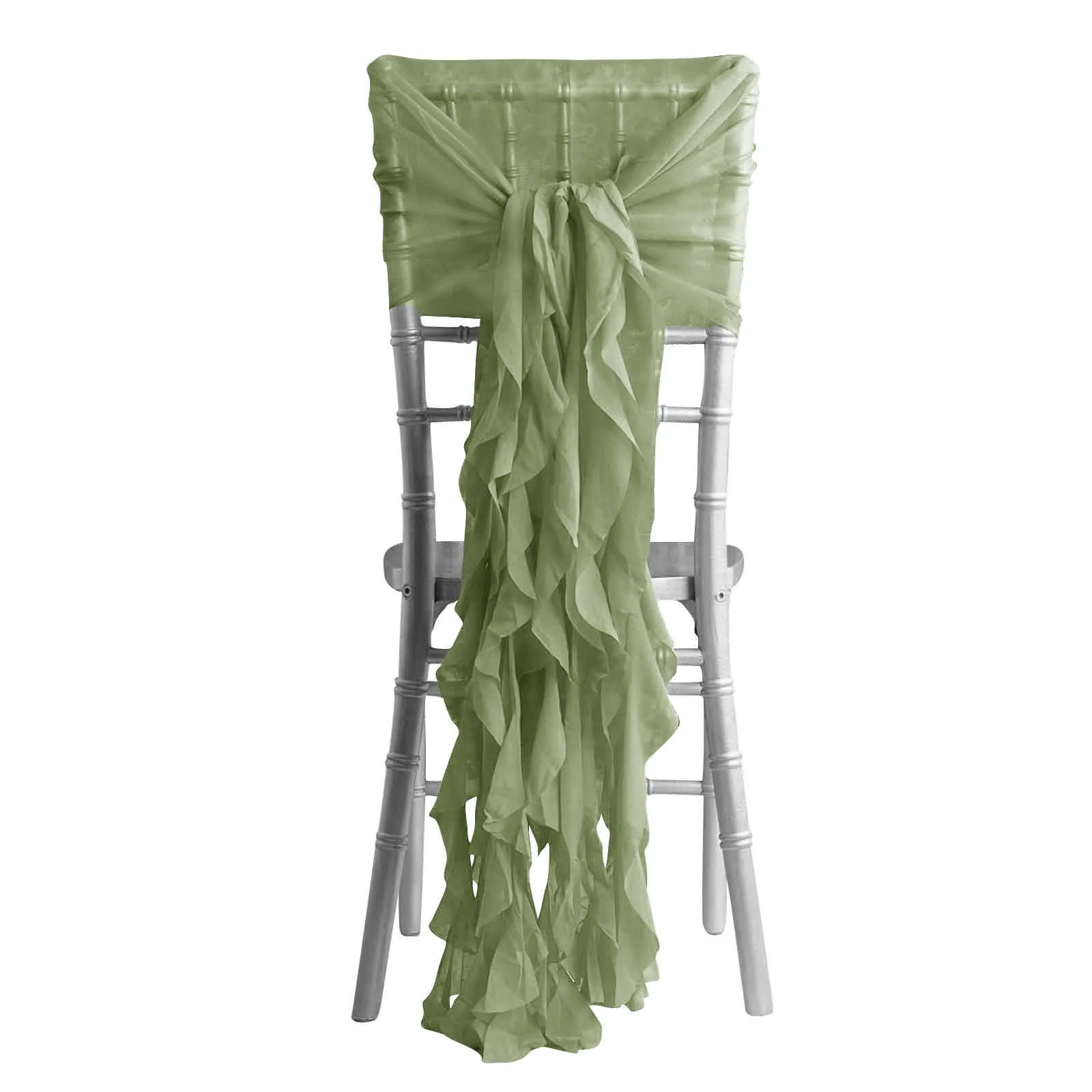 1 Set Dusty Sage Green Chiffon Hoods With Ruffles Willow Chair Sashes