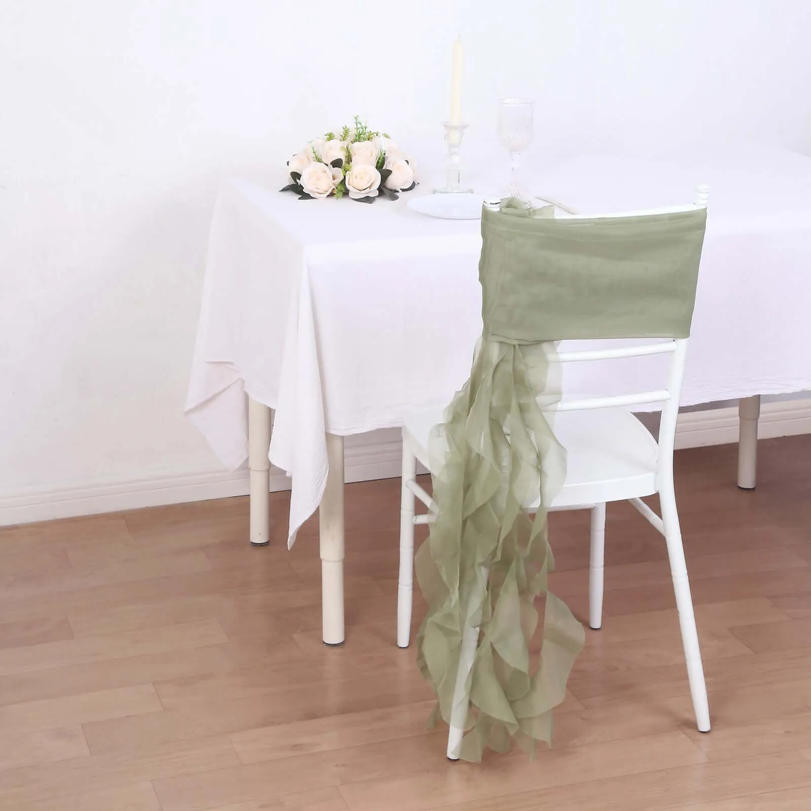 1 Set Dusty Sage Green Chiffon Hoods With Ruffles Willow Chair Sashes