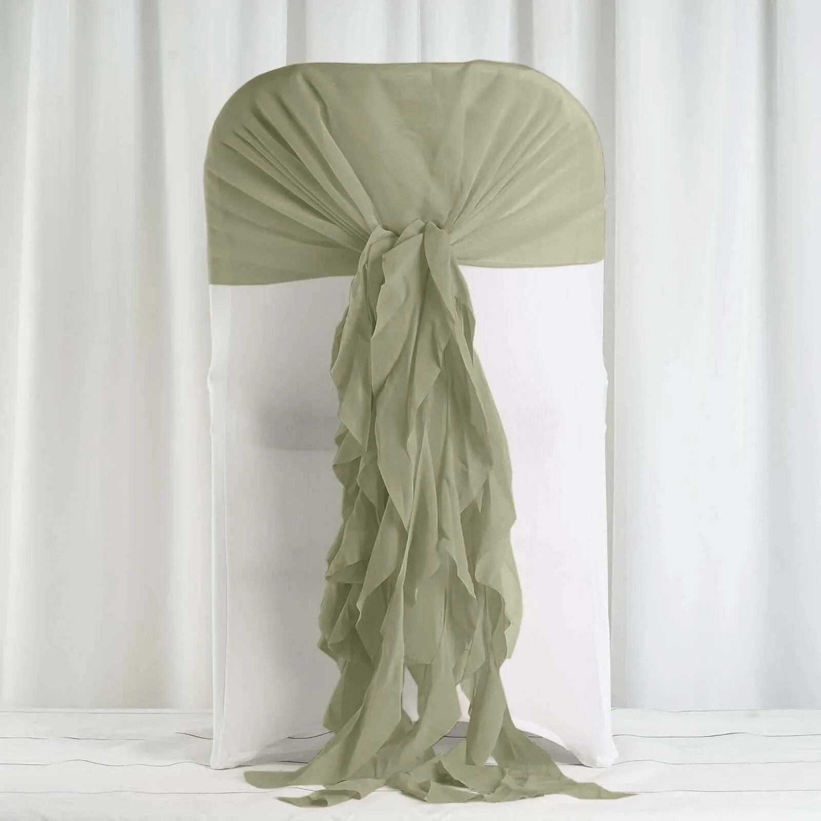 1 Set Dusty Sage Green Chiffon Hoods With Ruffles Willow Chair Sashes