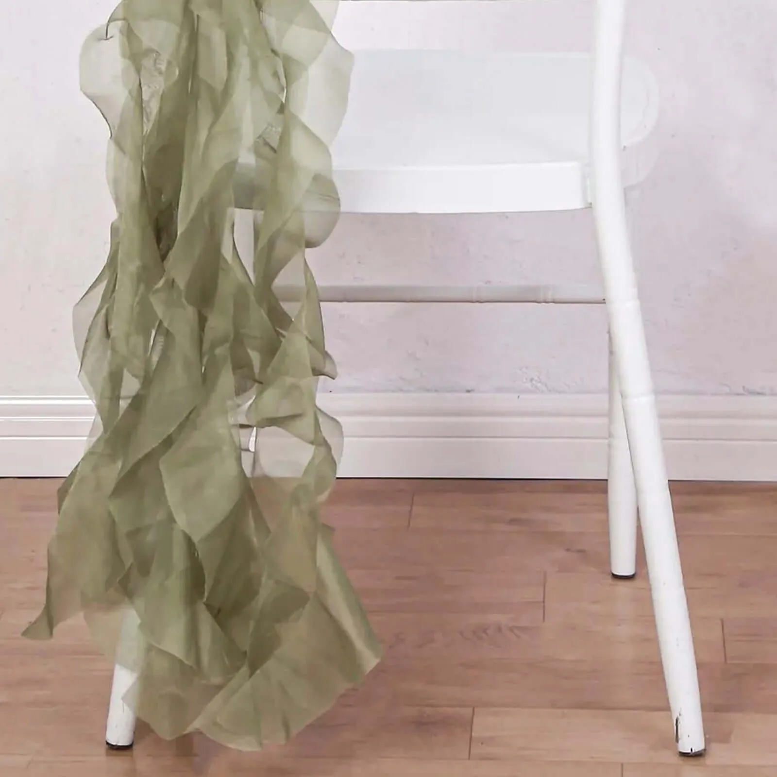 1 Set Dusty Sage Green Chiffon Hoods With Ruffles Willow Chair Sashes