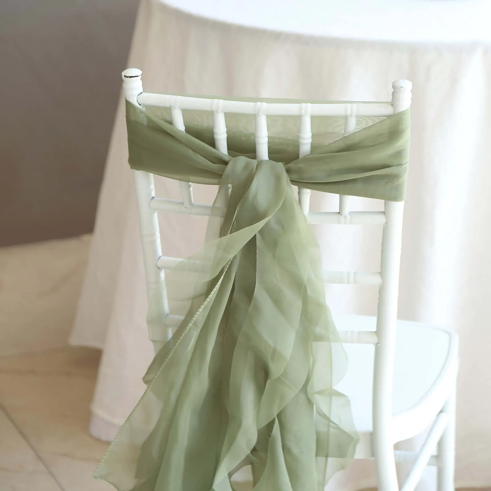 1 Set Dusty Sage Green Chiffon Hoods With Ruffles Willow Chair Sashes