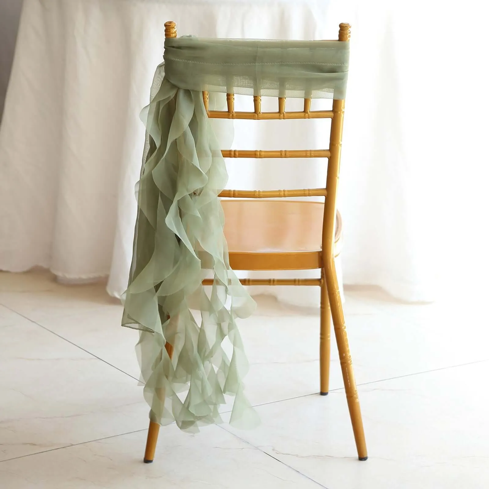 1 Set Dusty Sage Green Chiffon Hoods With Ruffles Willow Chair Sashes