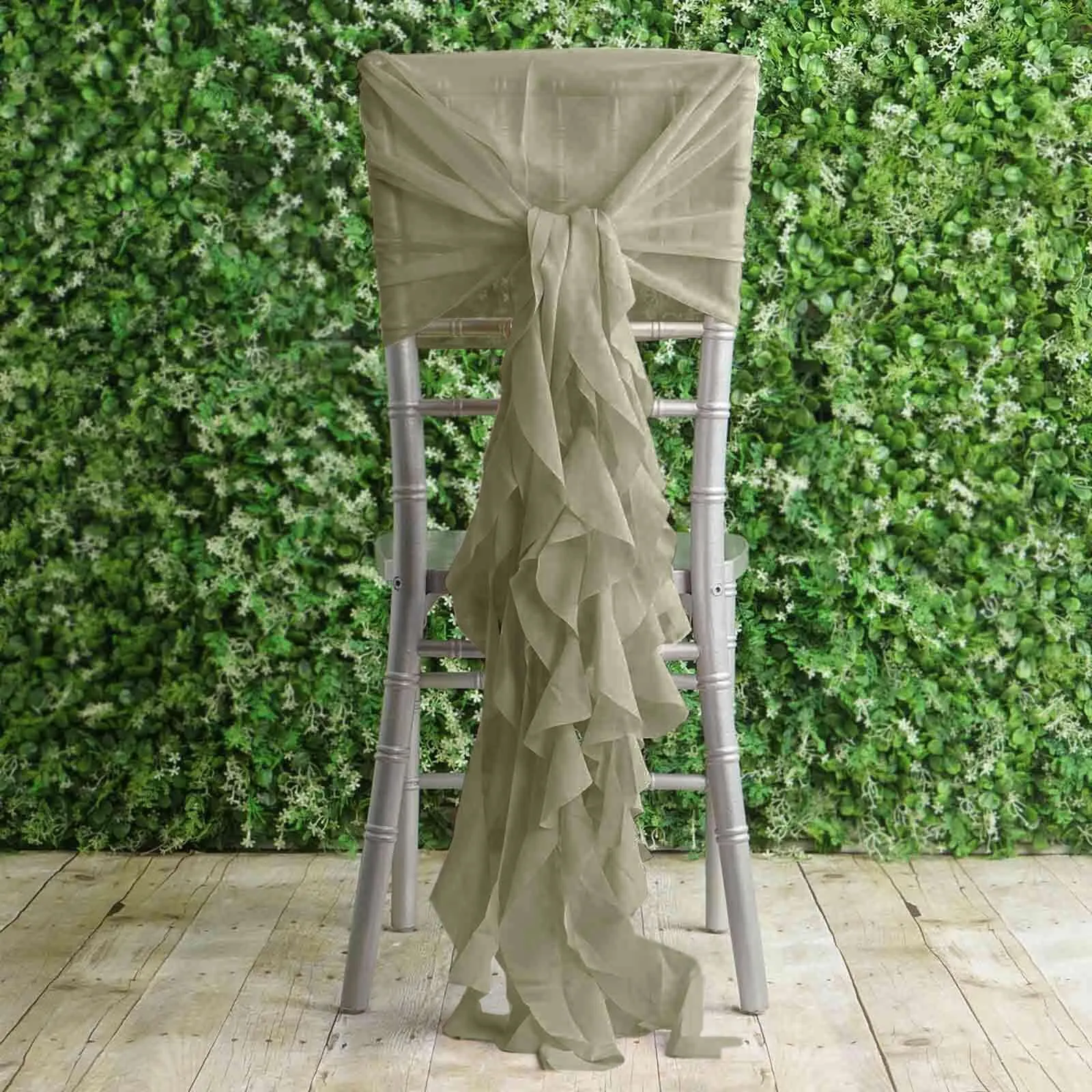 1 Set Dusty Sage Green Chiffon Hoods With Ruffles Willow Chair Sashes