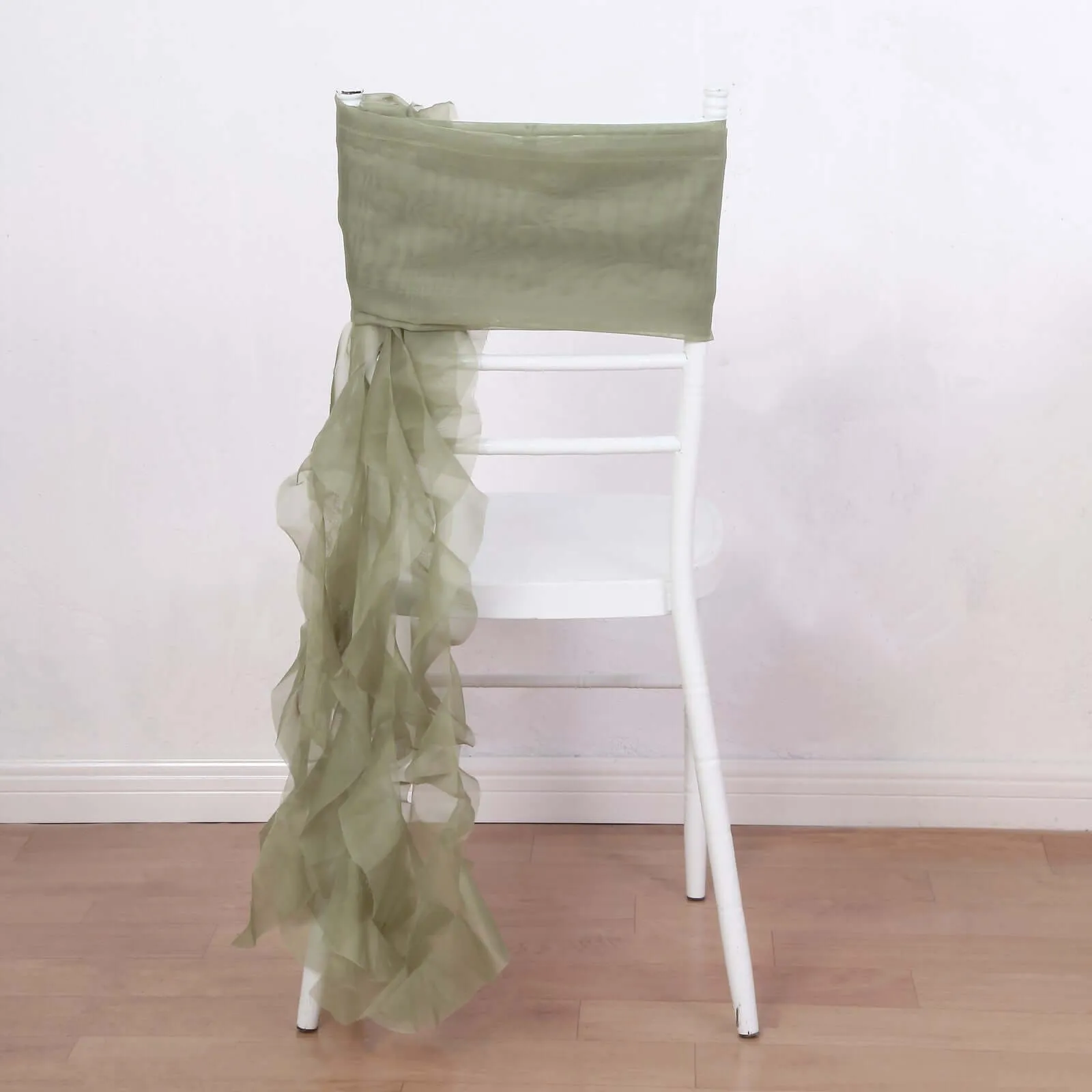 1 Set Dusty Sage Green Chiffon Hoods With Ruffles Willow Chair Sashes