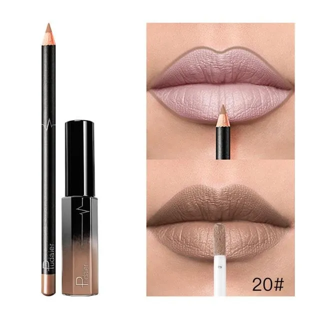 25g Long Lasting Lipstick Waterproof Matte Liquid Gloss Lip Liner Cosmetics Set Liquid Lipstick