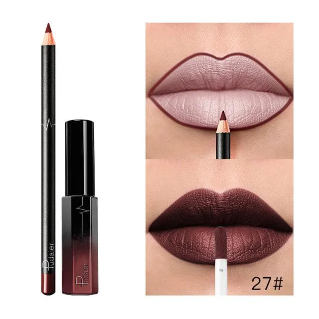 25g Long Lasting Lipstick Waterproof Matte Liquid Gloss Lip Liner Cosmetics Set Liquid Lipstick