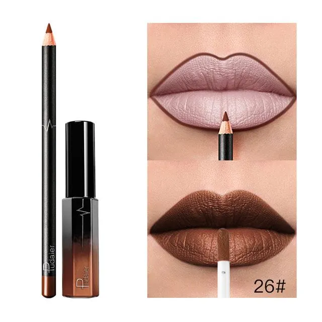 25g Long Lasting Lipstick Waterproof Matte Liquid Gloss Lip Liner Cosmetics Set Liquid Lipstick