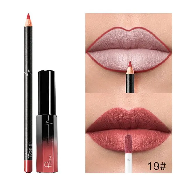 25g Long Lasting Lipstick Waterproof Matte Liquid Gloss Lip Liner Cosmetics Set Liquid Lipstick