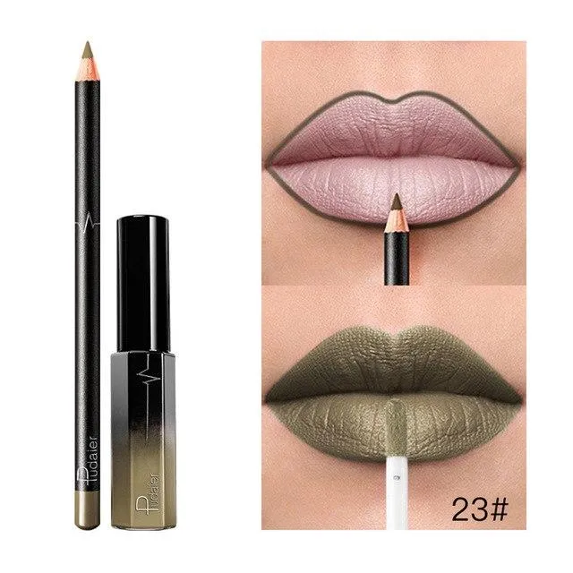 25g Long Lasting Lipstick Waterproof Matte Liquid Gloss Lip Liner Cosmetics Set Liquid Lipstick