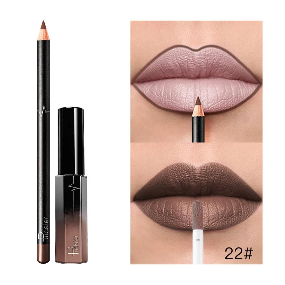 25g Long Lasting Lipstick Waterproof Matte Liquid Gloss Lip Liner Cosmetics Set Liquid Lipstick