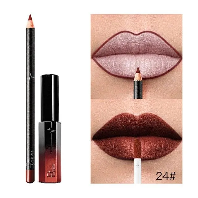 25g Long Lasting Lipstick Waterproof Matte Liquid Gloss Lip Liner Cosmetics Set Liquid Lipstick