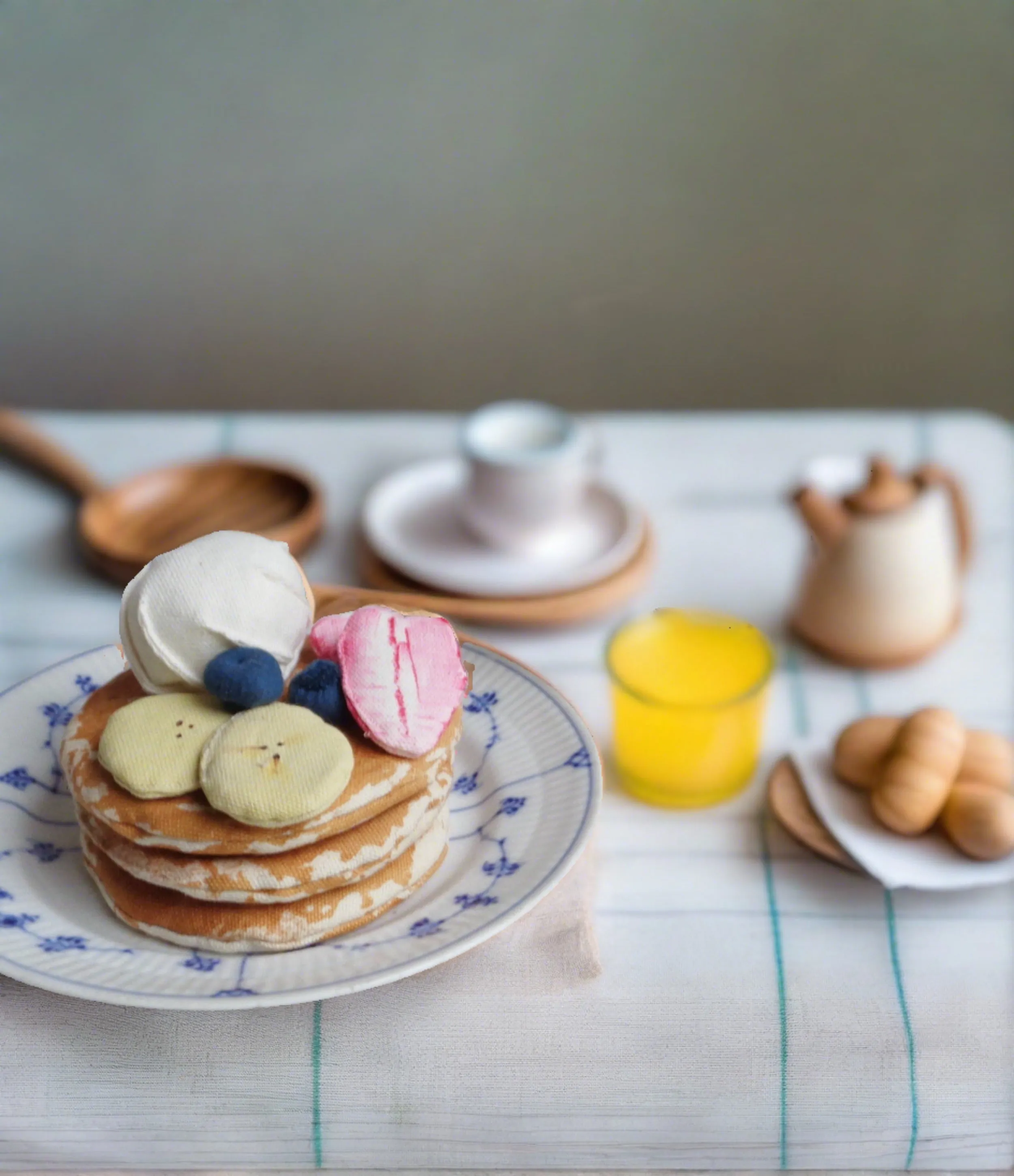 American style pancakes topped with fresh fruit