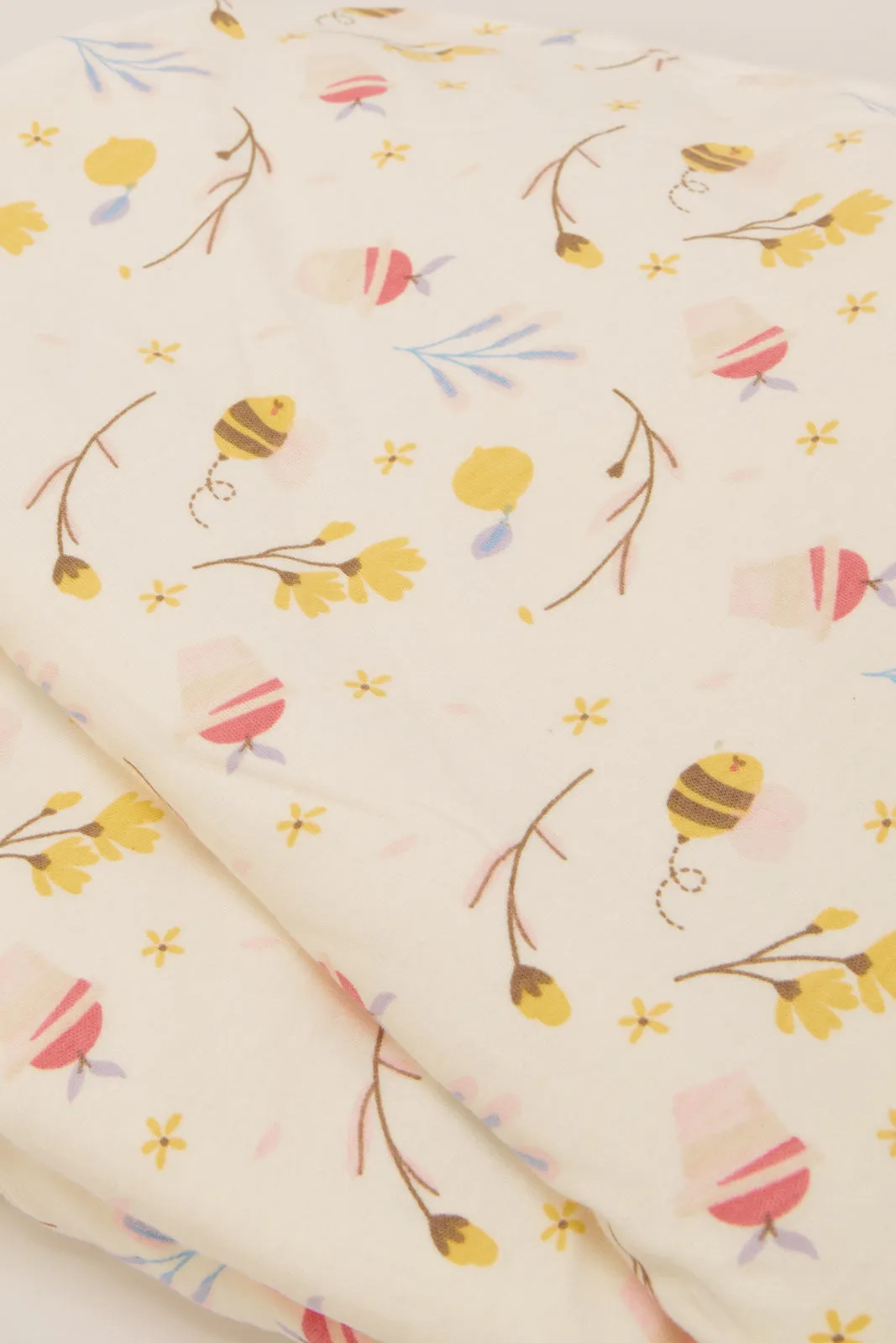 Beige Bee Allover Print Cotton Sherpa Blanket