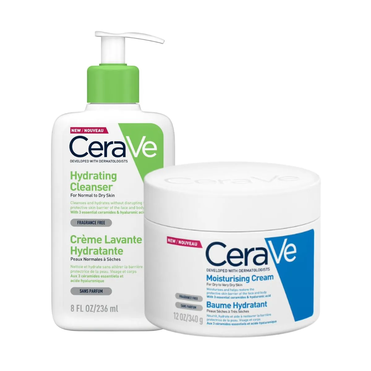 CeraVe Daily Deep Hydration 2-Step Routine for Normal to Dry Skin, Cleanser and Moisturiser with Hyaluronic Acid