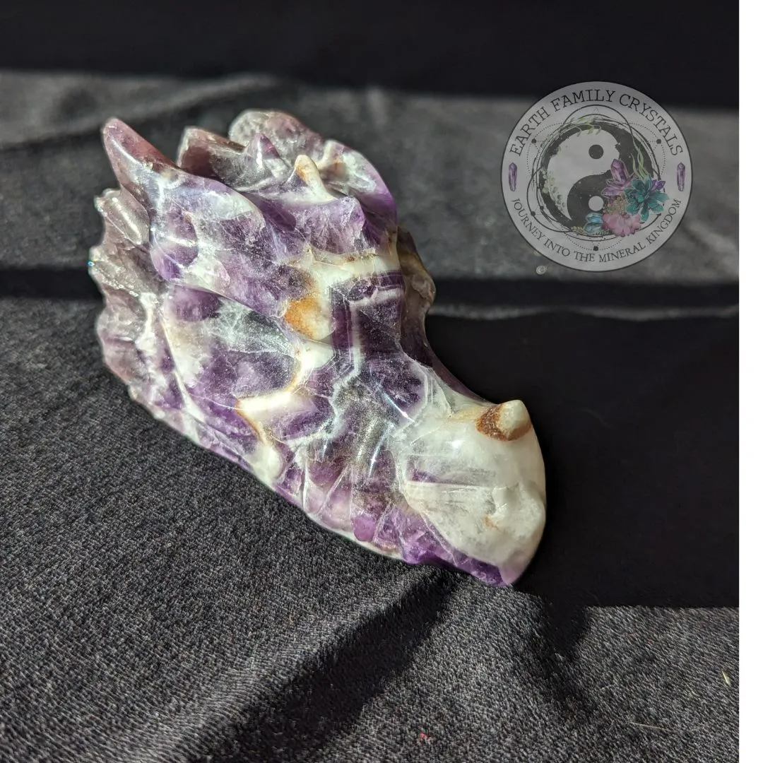 Dream Amethyst Dragon Head Carving ~ Chevron Amethyst ~ Dreamy Vibes