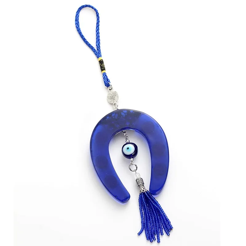 Evil Eye Blue Horseshoe Shape Charm Keychain