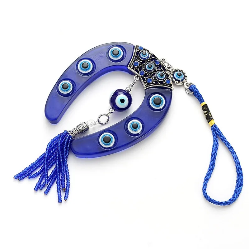 Evil Eye Blue Horseshoe Shape Charm Keychain