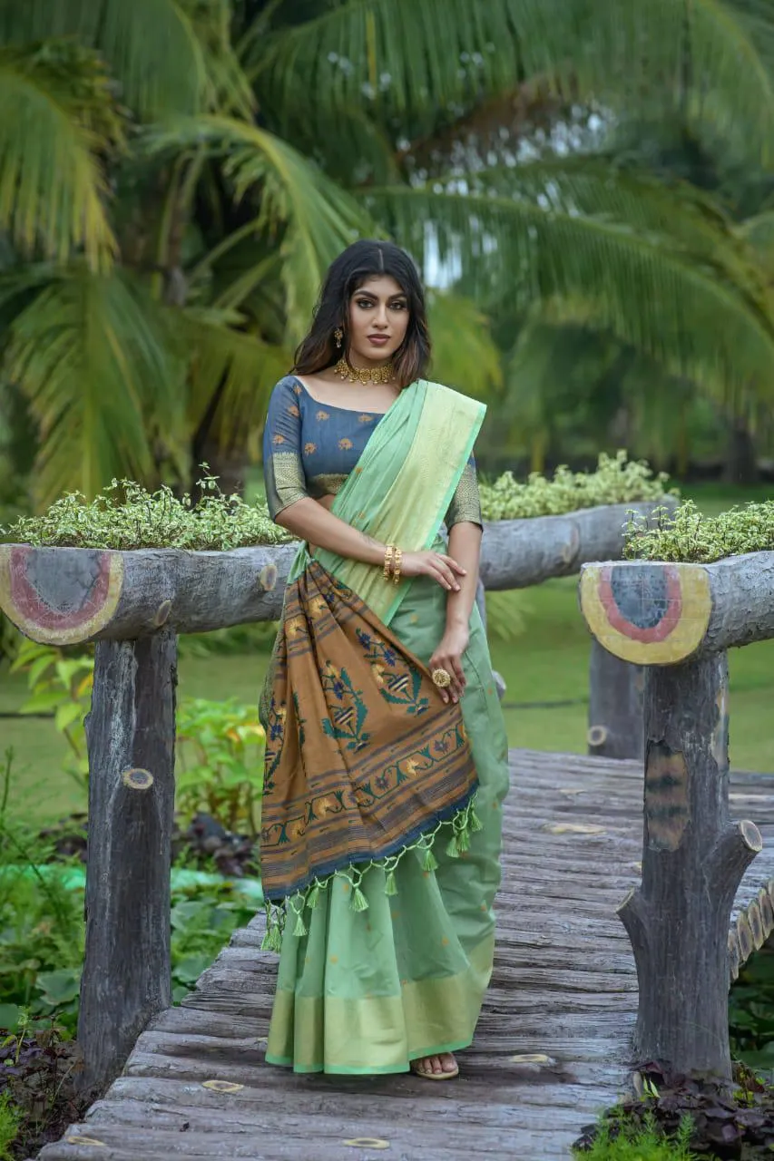 Green Chanderi Silk Zari Border Saree