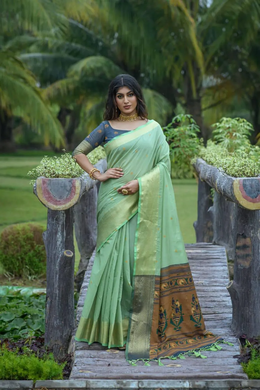 Green Chanderi Silk Zari Border Saree