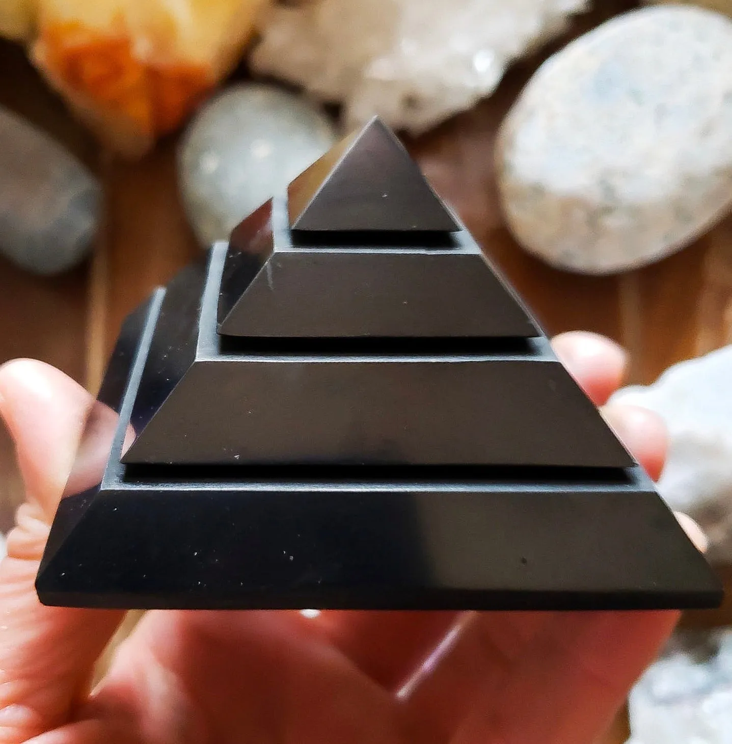 Large Shungite Polished Sakkara Pyramid