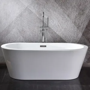 Lure 67 In. Oval Acrylic Freestanding Soaking Bathtub in Glossy White With Chrome Drain