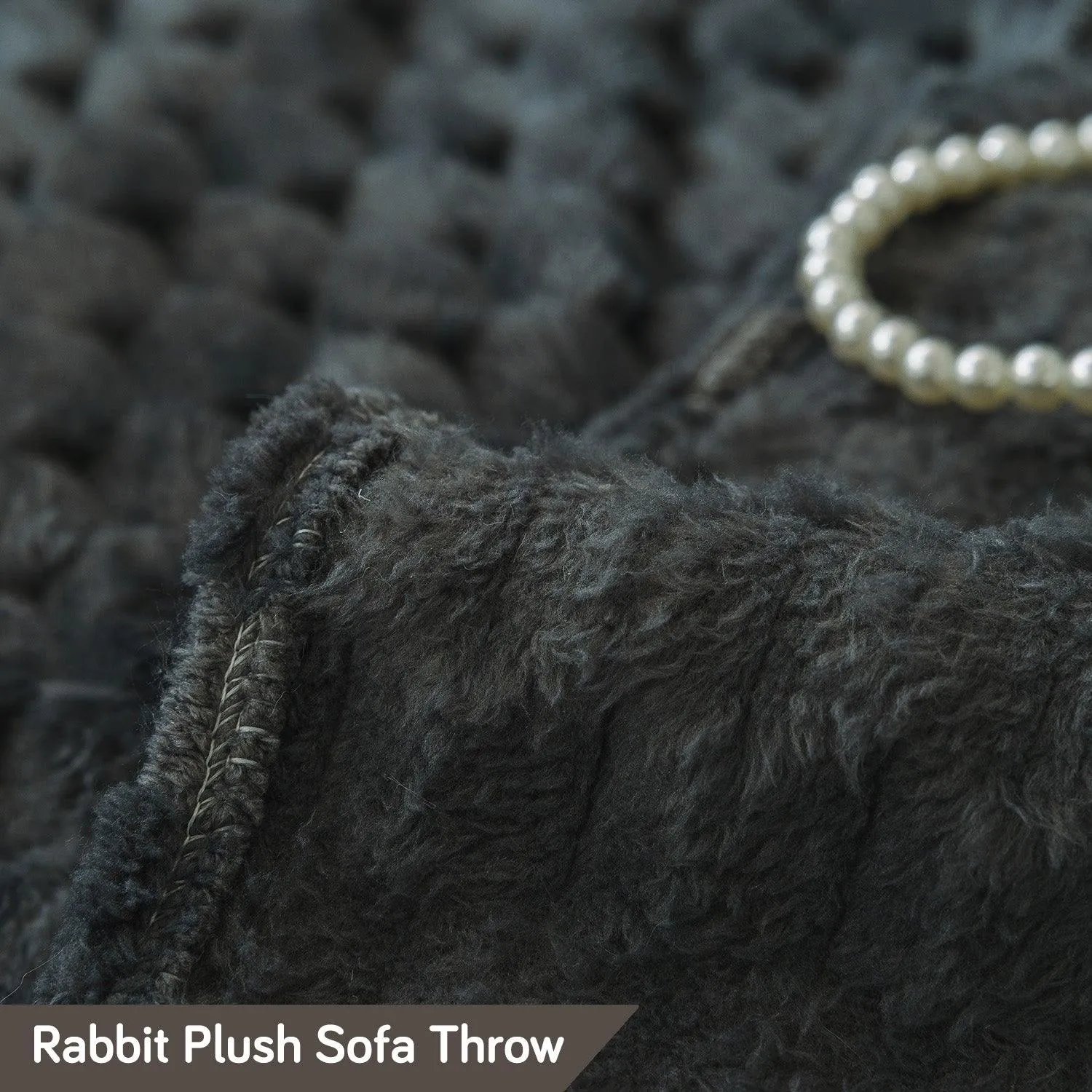 Luxury Rabbit Plush Sofa Throw, Charcoal Grey