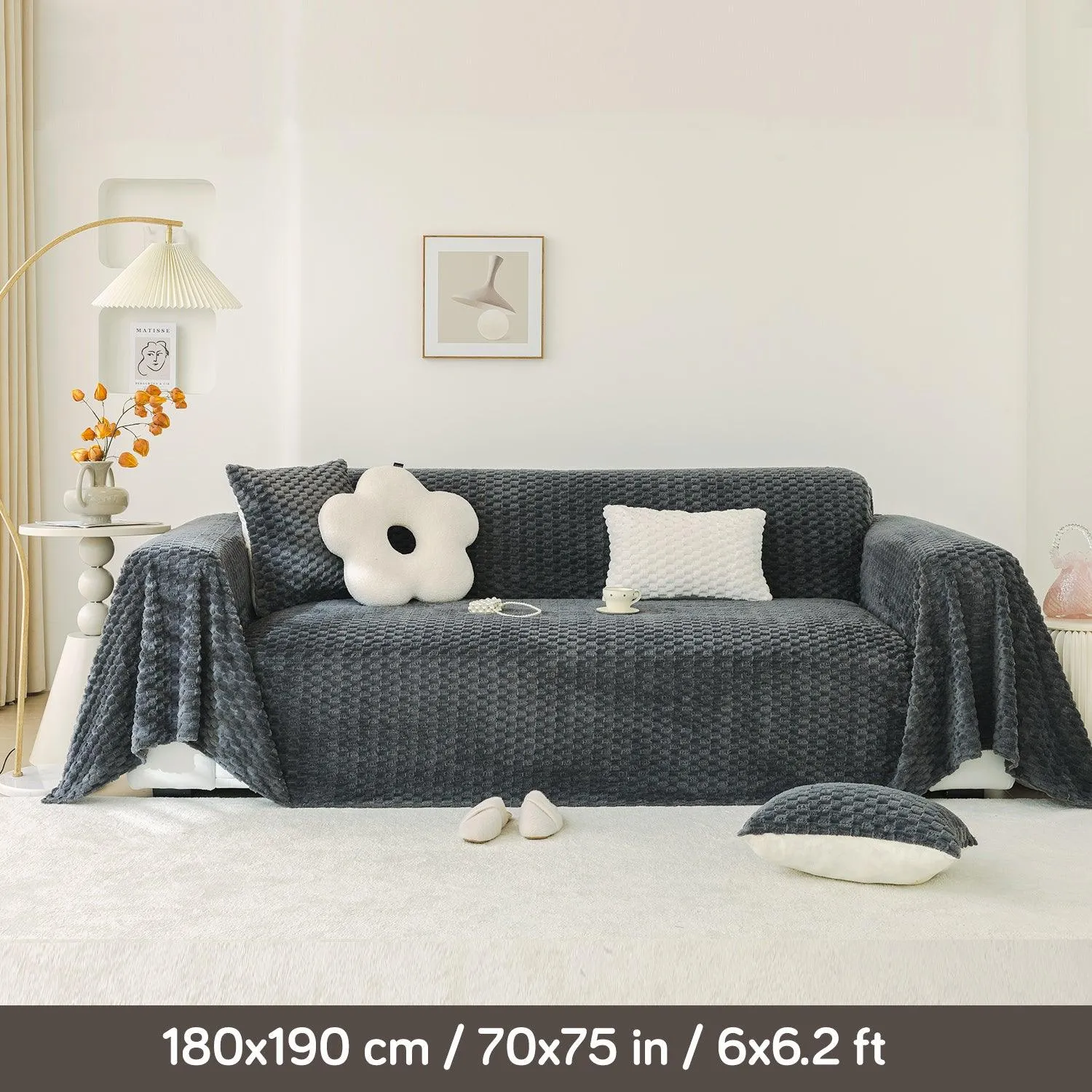 Luxury Rabbit Plush Sofa Throw, Charcoal Grey