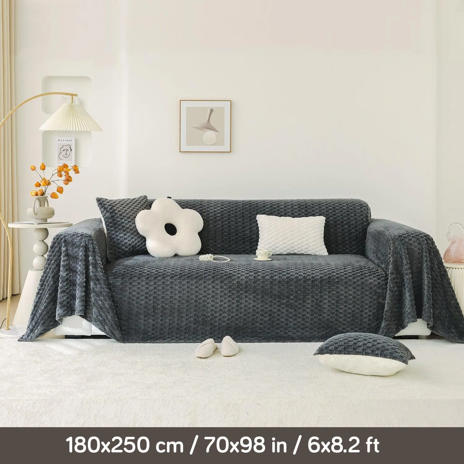 Luxury Rabbit Plush Sofa Throw, Charcoal Grey