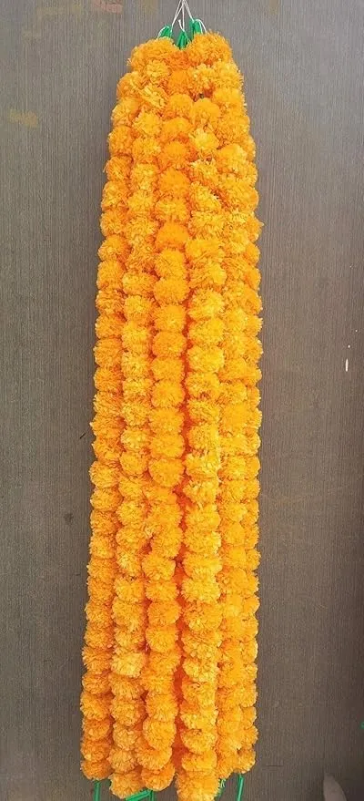 MAPPERZ 4.6 Feet Long Artifical Marigold Garland Door Hanging Flower for Diwali Home Decor, Traditional Indian Pooja Wedding Party Mantle Decoration Flower (Yellow Pack of 4)