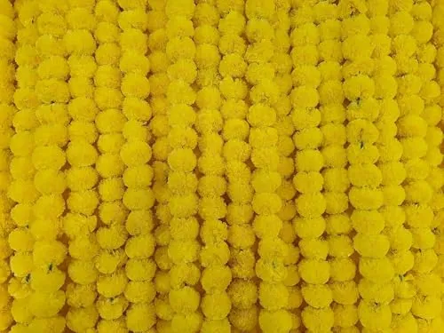 MAPPERZ 4.6 Feet Long Artifical Marigold Garland Door Hanging Flower for Diwali Home Decor, Traditional Indian Pooja Wedding Party Mantle Decoration Flower (Yellow Pack of 4)