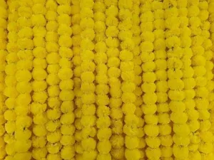 MAPPERZ 4.6 Feet Long Artifical Marigold Garland Door Hanging Flower for Diwali Home Decor, Traditional Indian Pooja Wedding Party Mantle Decoration Flower (Yellow Pack of 4)