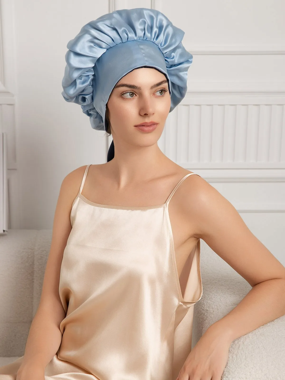 Pure Silk Casual Nightcap with Long Ribbons