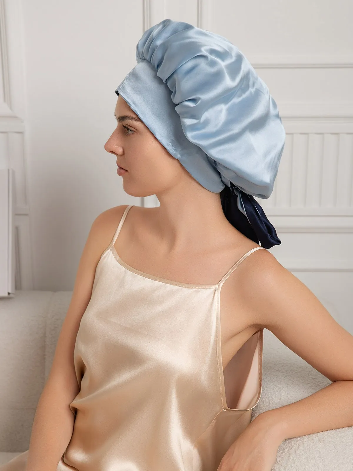 Pure Silk Casual Nightcap with Long Ribbons