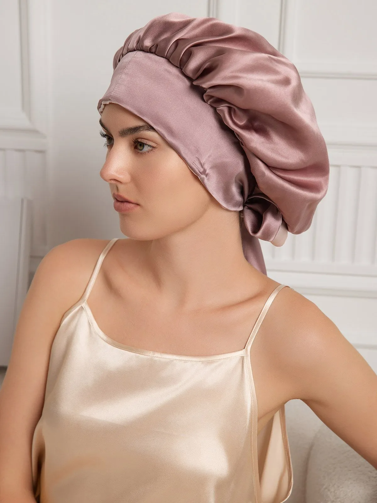 Pure Silk Casual Nightcap with Long Ribbons