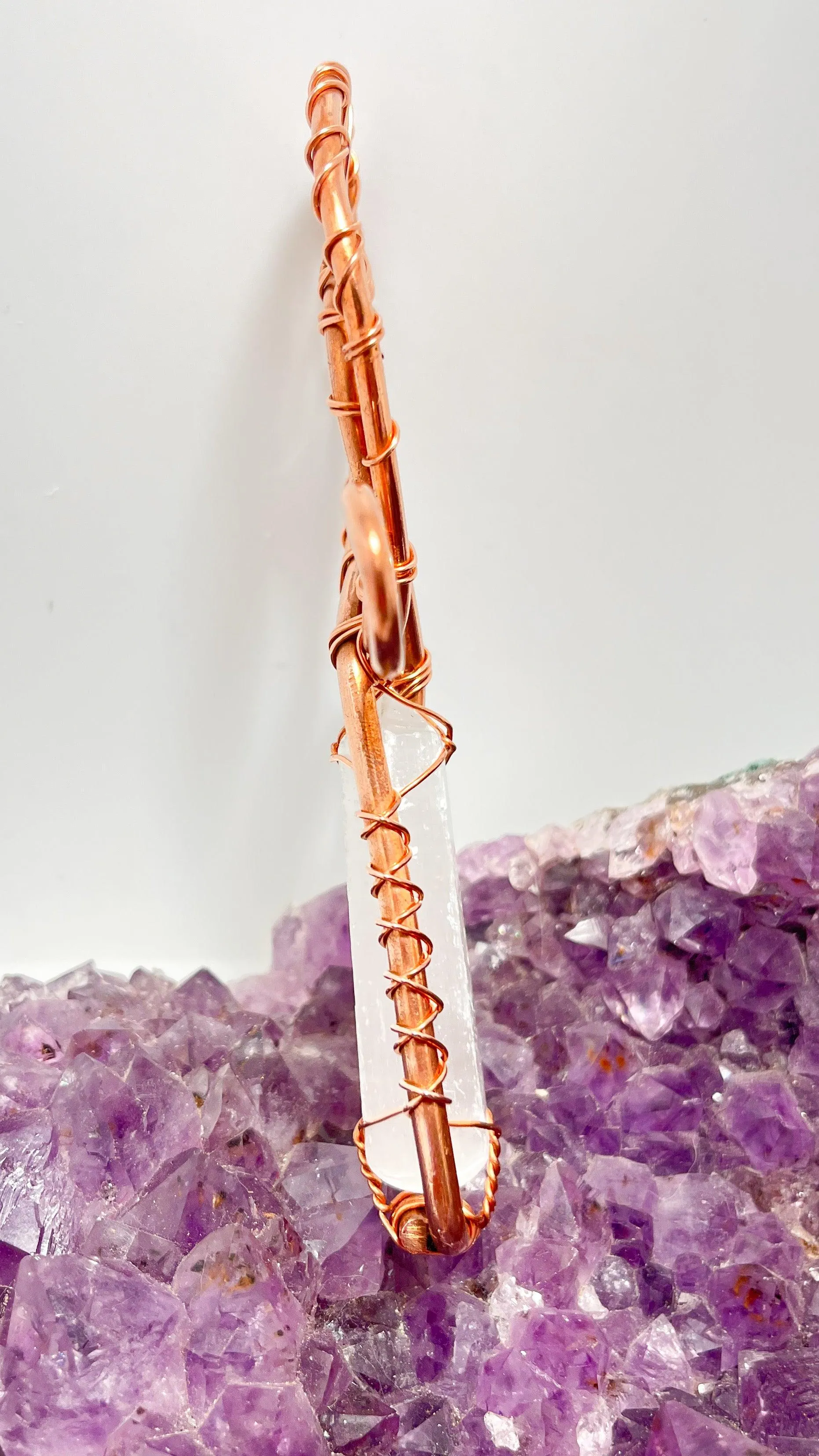 Selenite Cystal POCKET Copper Ankh