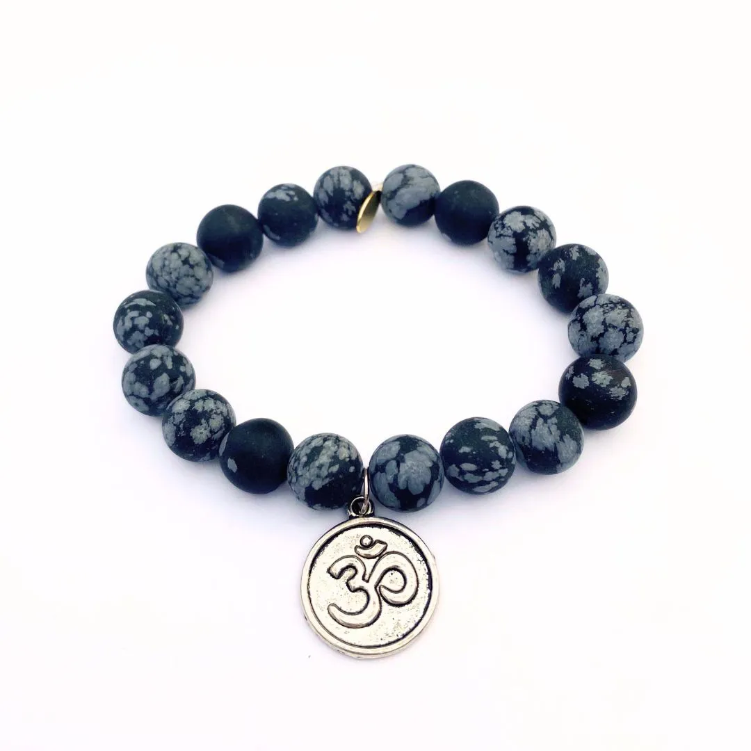 Snowflake Obsidian Crystal Bracelet | Matte   Silver Om