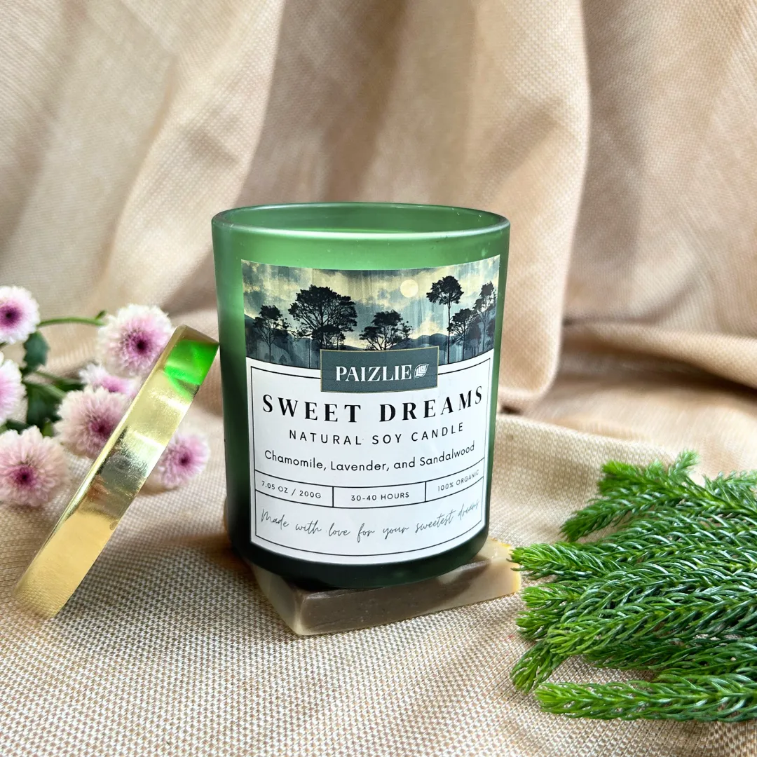 Sweet Dreams Scented Candle | Handmade with Pure Soy Wax | Organic Essential Oils of Chamomile, Lavender & Sandalwood