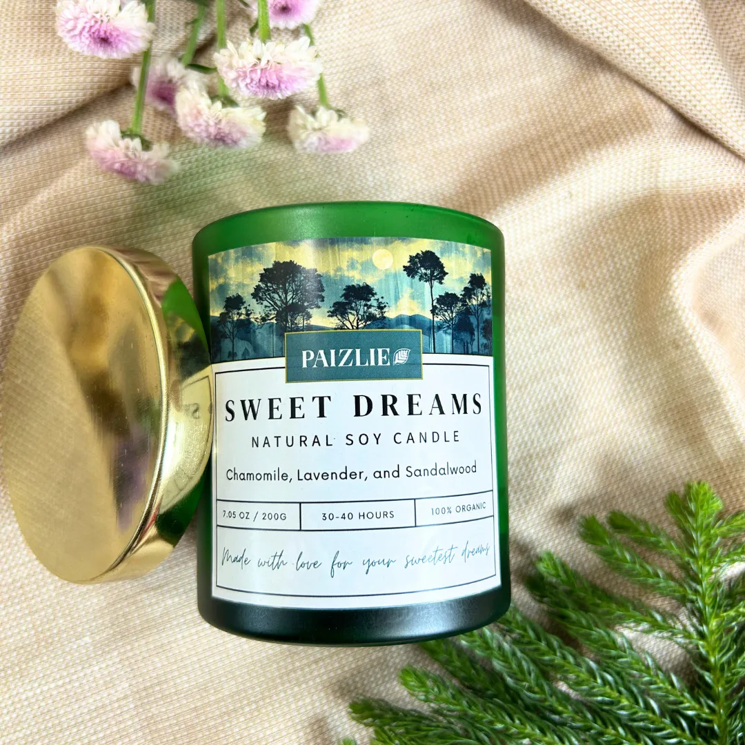 Sweet Dreams Scented Candle | Handmade with Pure Soy Wax | Organic Essential Oils of Chamomile, Lavender & Sandalwood