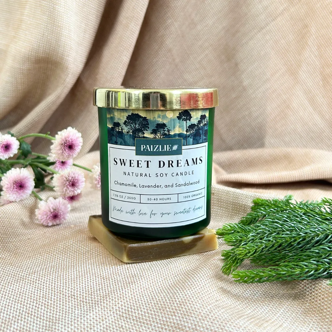 Sweet Dreams Scented Candle | Handmade with Pure Soy Wax | Organic Essential Oils of Chamomile, Lavender & Sandalwood