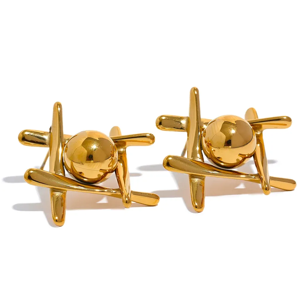 VAIGE Geometric Stainless Steel Stud Earrings - Waterproof Charm with PVD Real Gold Plating - Trendy Fashion Jewelry