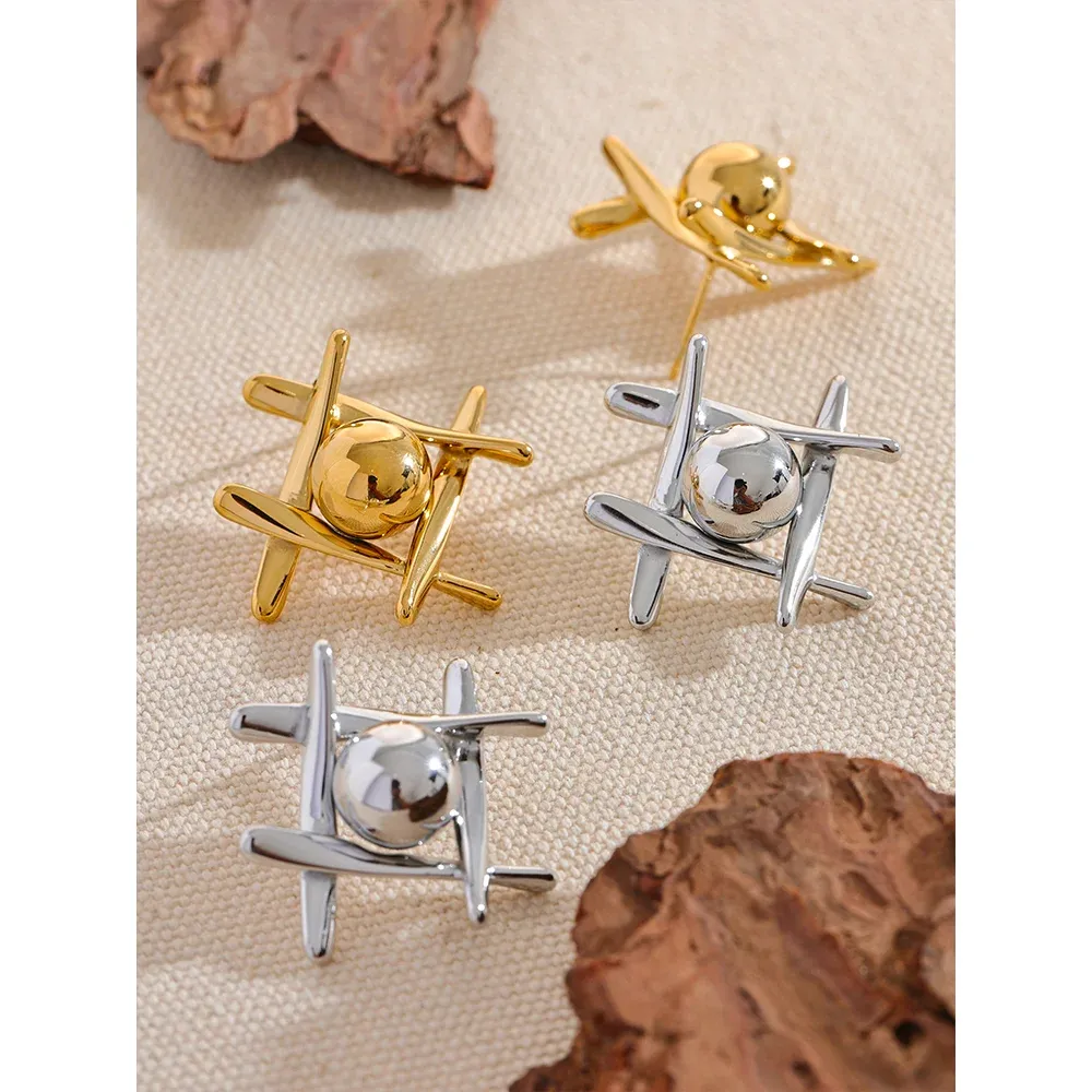 VAIGE Geometric Stainless Steel Stud Earrings - Waterproof Charm with PVD Real Gold Plating - Trendy Fashion Jewelry