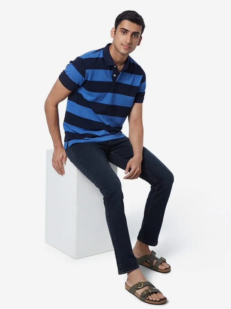 WES Casuals Blue Slim-Fit Polo T-Shirt