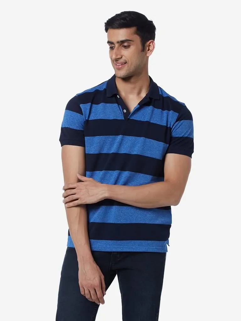 WES Casuals Blue Slim-Fit Polo T-Shirt