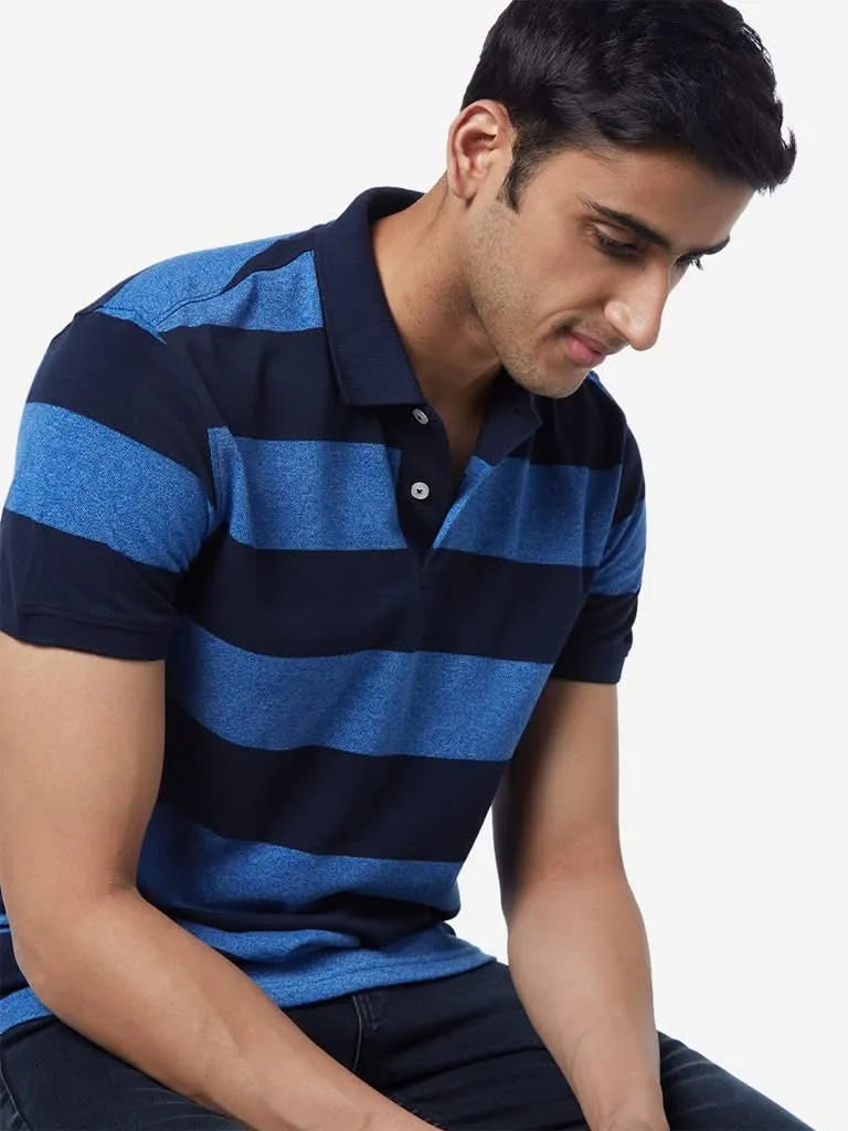 WES Casuals Blue Slim-Fit Polo T-Shirt