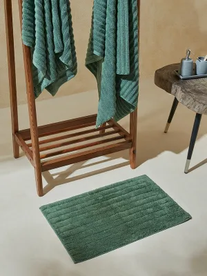 Westside Home Dark Green Self-Striped Fluffy Bathmat