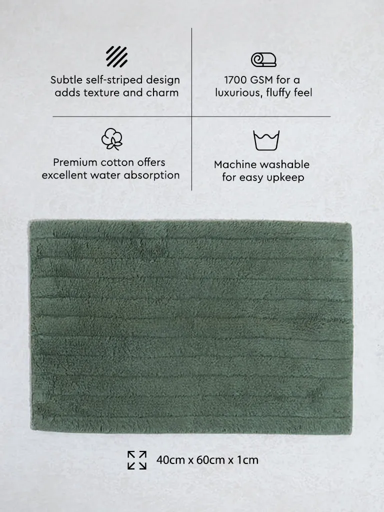 Westside Home Dark Green Self-Striped Fluffy Bathmat