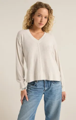 Z-Supply Wilder Cloud V-Neck Long Sleeve Top - LIGHT OATMEAL